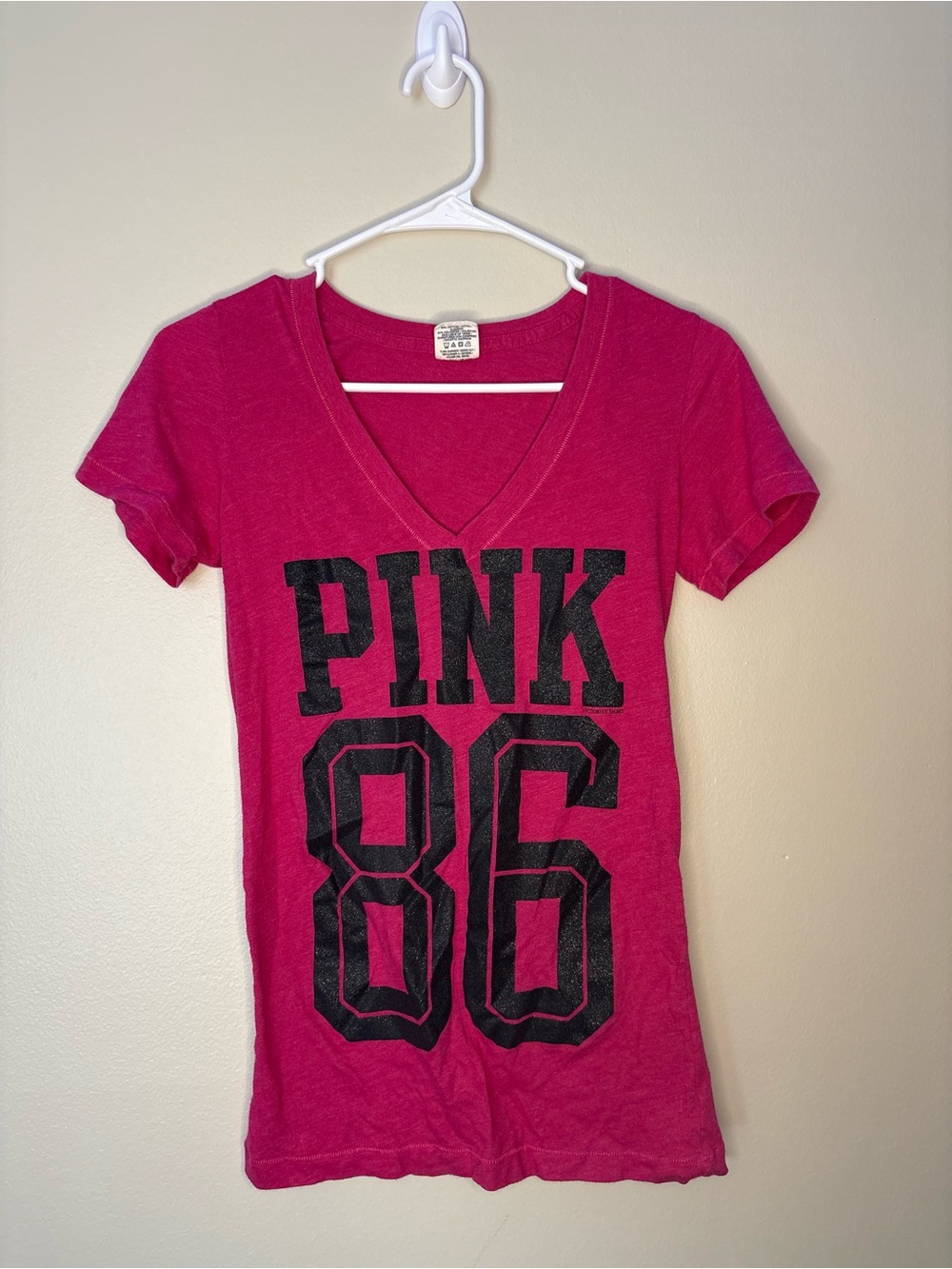 Victoria's Secret PINK Hot Pink V-Neck Graphic Tee